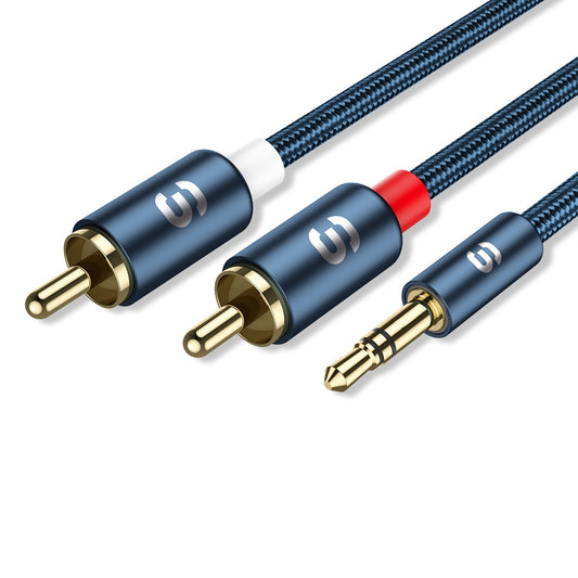 Essager 5m RCA Y Splitter Cord 3.5mm Jack to 2RCA Male Aux Cable for TV PC Amplifiers DVD Speaker - Blue