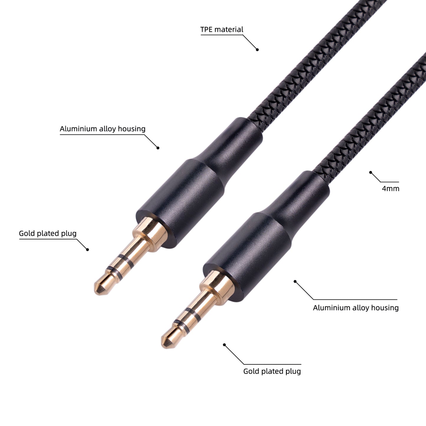 1m 3.5mm Jack HiFi Stereo Audio Cable 3.5mm Male to Male Audio AUX Cable for Car Headphone Speaker - Black