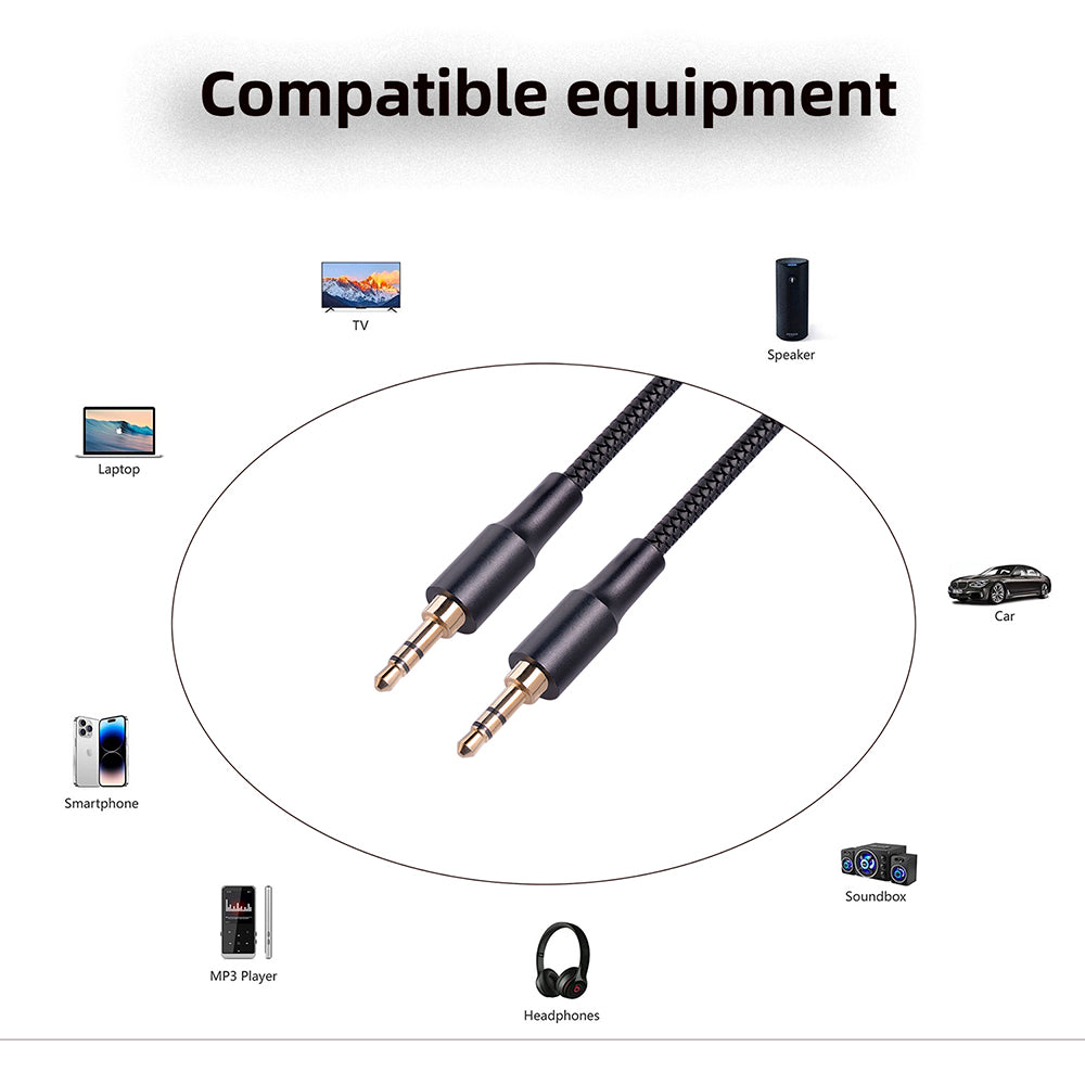 1m 3.5mm Jack HiFi Stereo Audio Cable 3.5mm Male to Male Audio AUX Cable for Car Headphone Speaker - Black