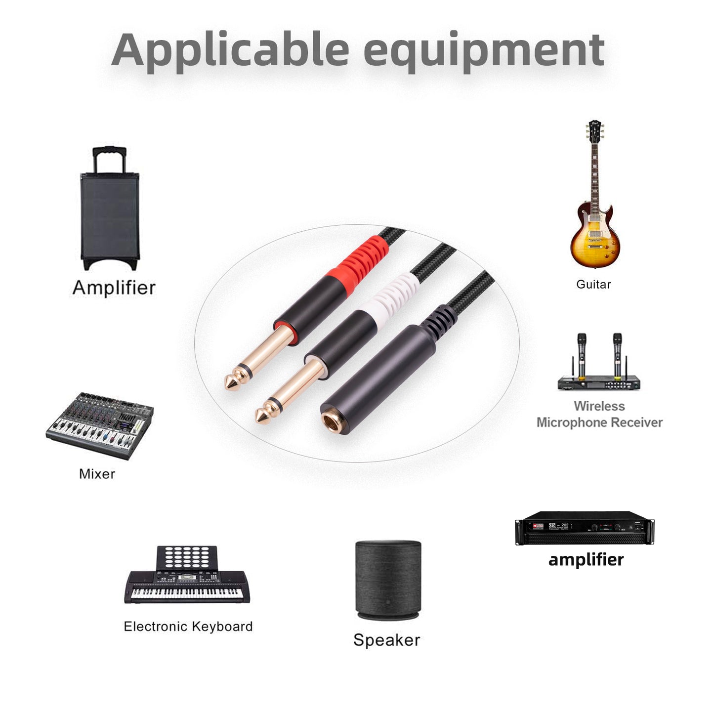 3719 0.3m 6.35mm 1 / 4 inch Stereo TRS Female to Dual 6.35mm Mono TS Male Cord Y Splitter Cable