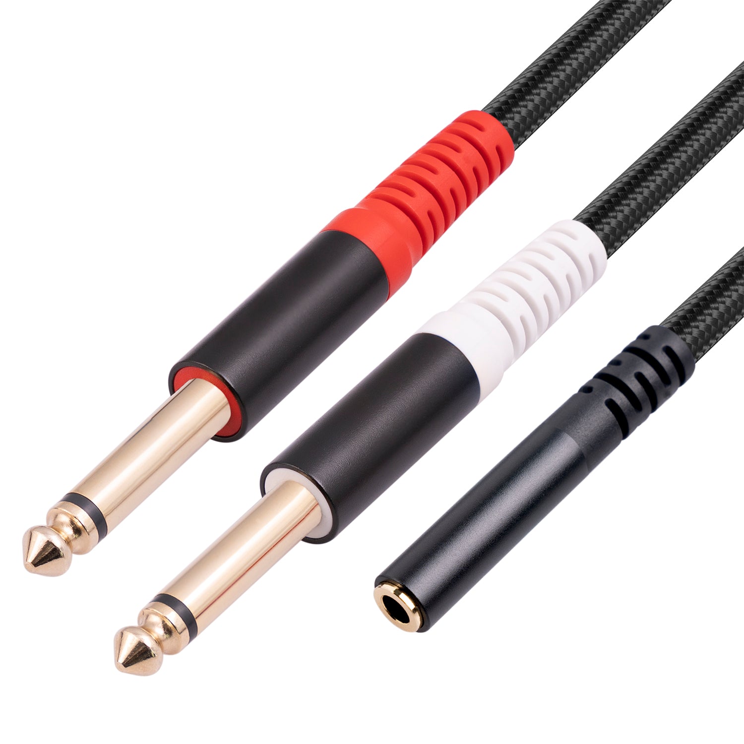 3717 0.3m 3.5mm Female to 2x 6.35mm 1 / 4 inch TS Mono Male Jack Audio Adapter Cable