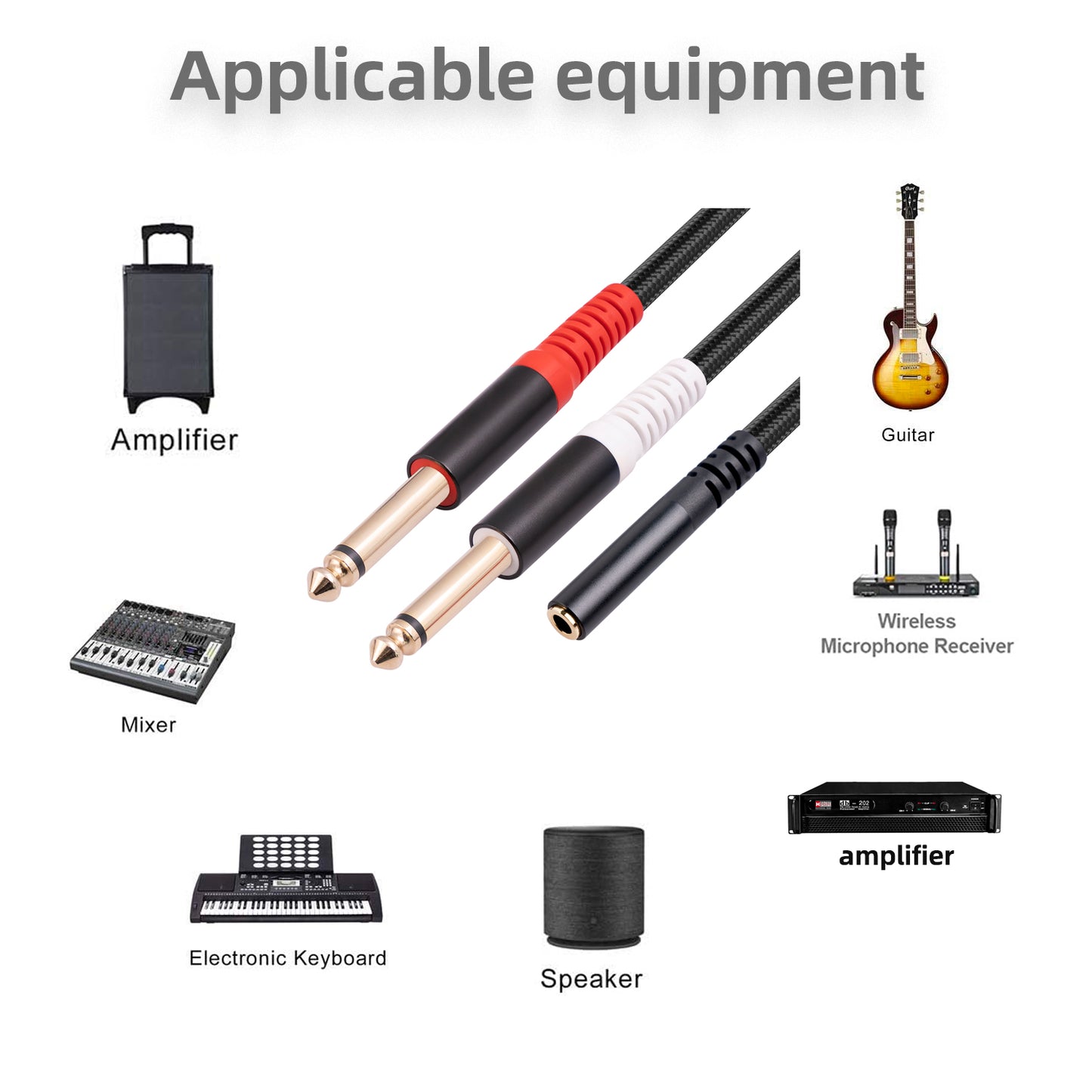3717 0.3m 3.5mm Female to 2x 6.35mm 1 / 4 inch TS Mono Male Jack Audio Adapter Cable