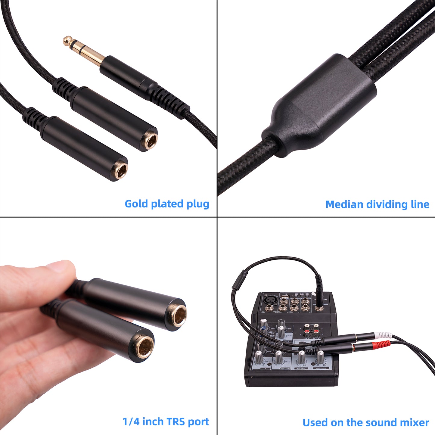 3718 30cm 6.35mm 1 / 4 Inch 1 Male to 2 Female Stereo Y Splitter Audio Cable for Guitar / Amplifier / Mixer
