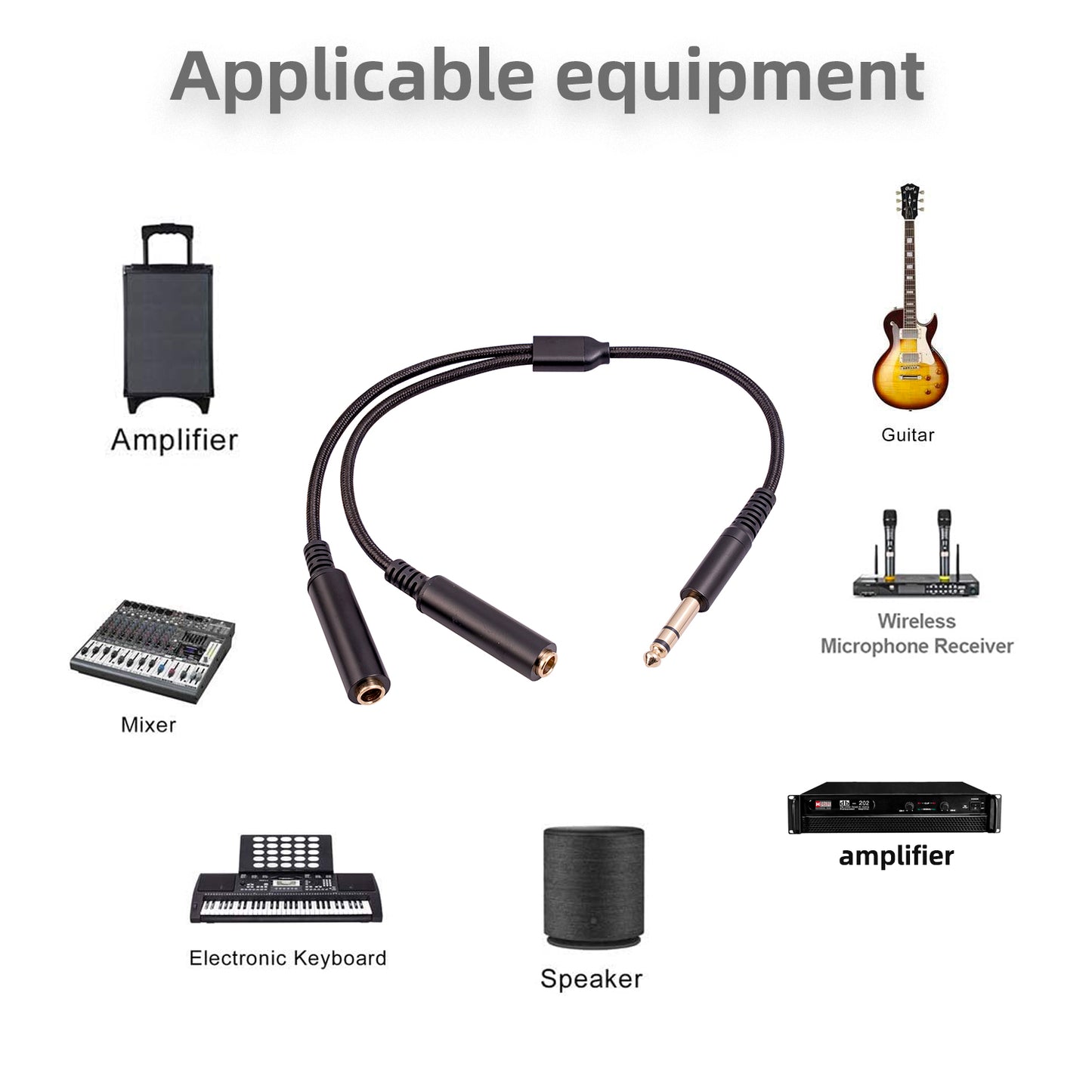 3718 30cm 6.35mm 1 / 4 Inch 1 Male to 2 Female Stereo Y Splitter Audio Cable for Guitar / Amplifier / Mixer
