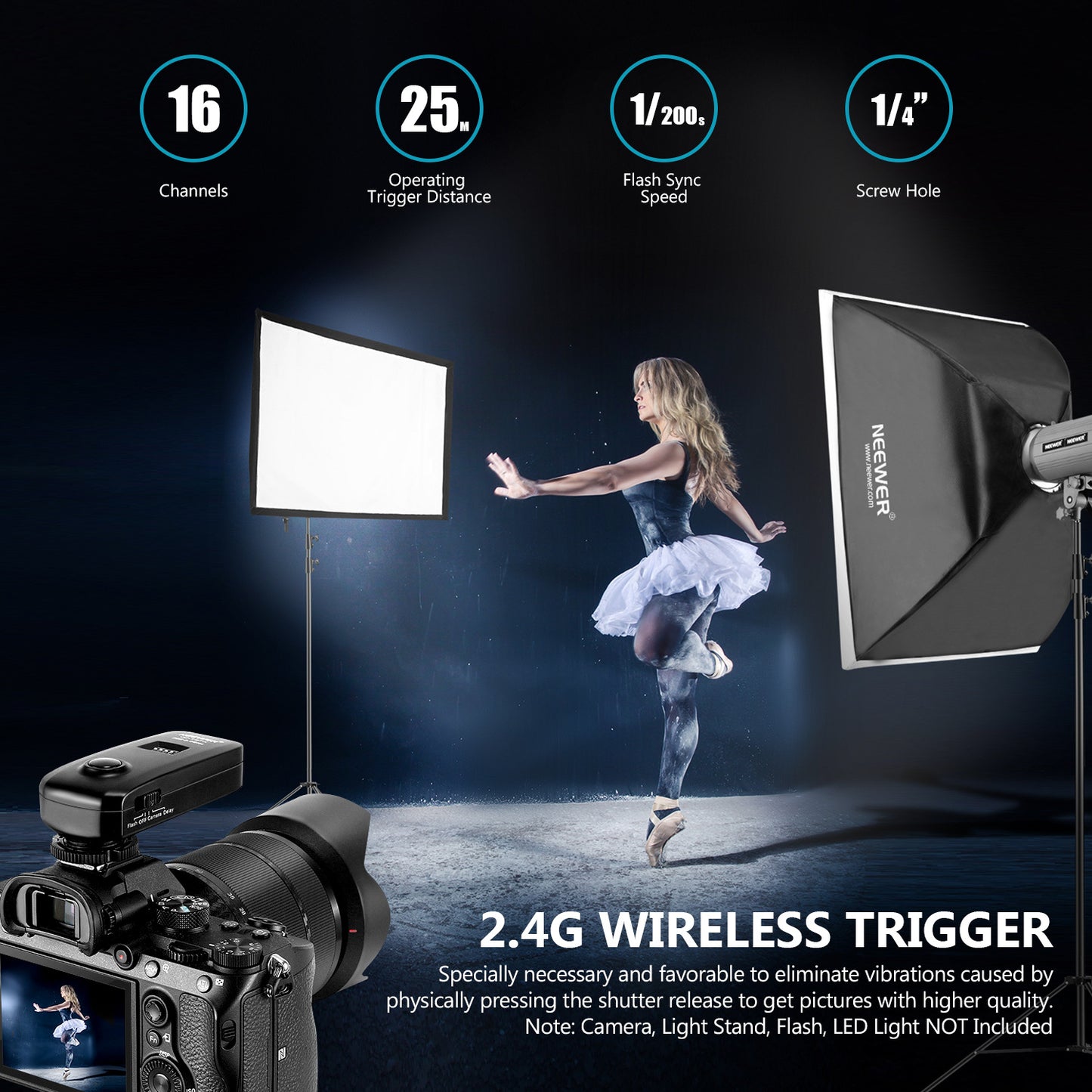 Uniqkart FC-16 2.4GHz Channel Wireless Radio Flash Speedlite Studio Trigger Receiver Kit Set