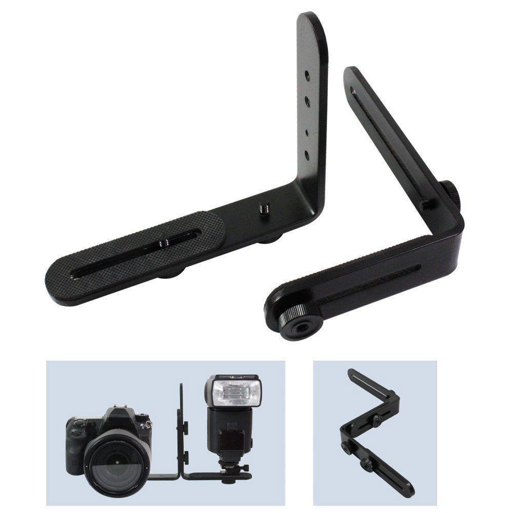 Dual L Shape 1/4&quot; Screw Photography Light Bracket Tripod Camera LED Flash Holder