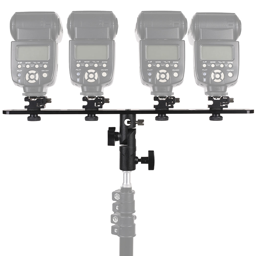 Camera Flash Bracket Umbrella Holder Light Stand with 4 Hot Shoe Mounts for Flash Speedlight