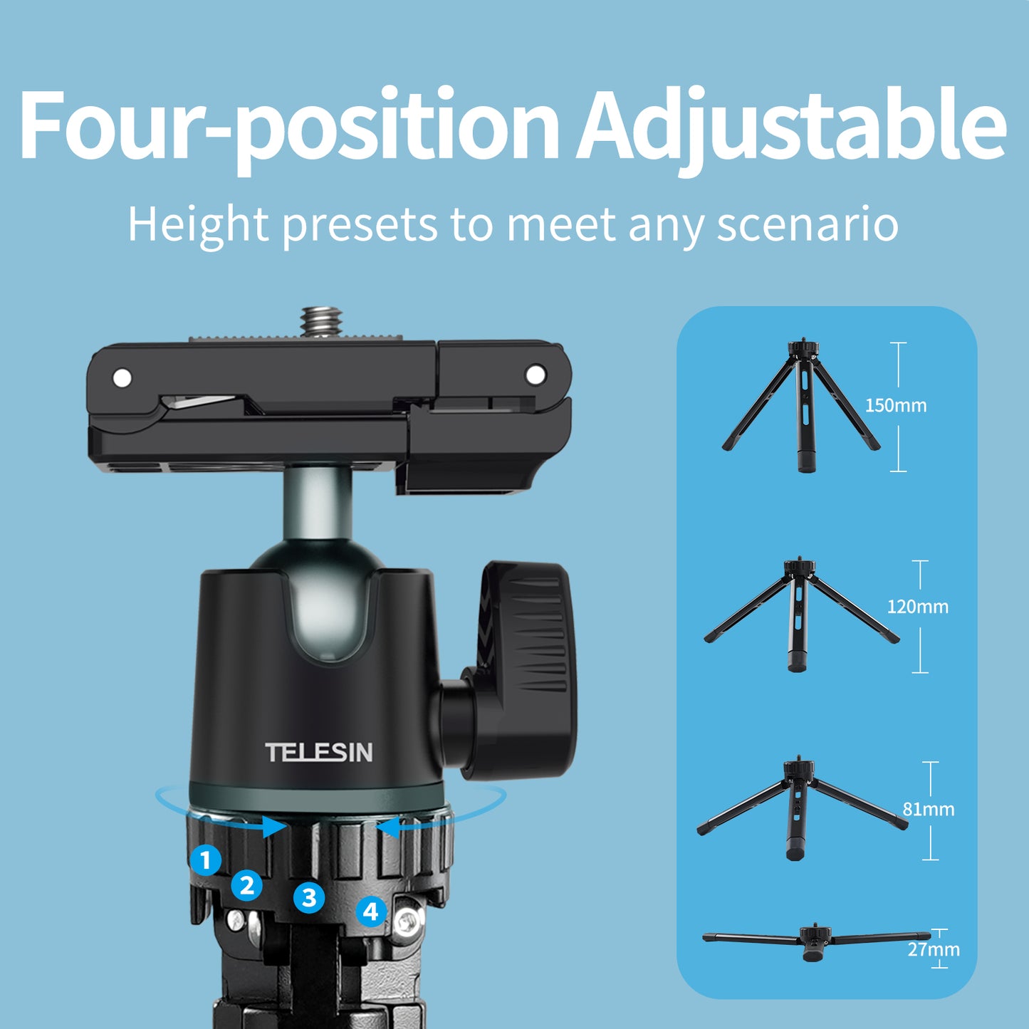 Uniqkart TE-TRP-005 Camera Phone Tripod Portable Mount Holder Removable 360 Degree Pan Tilt for SLR