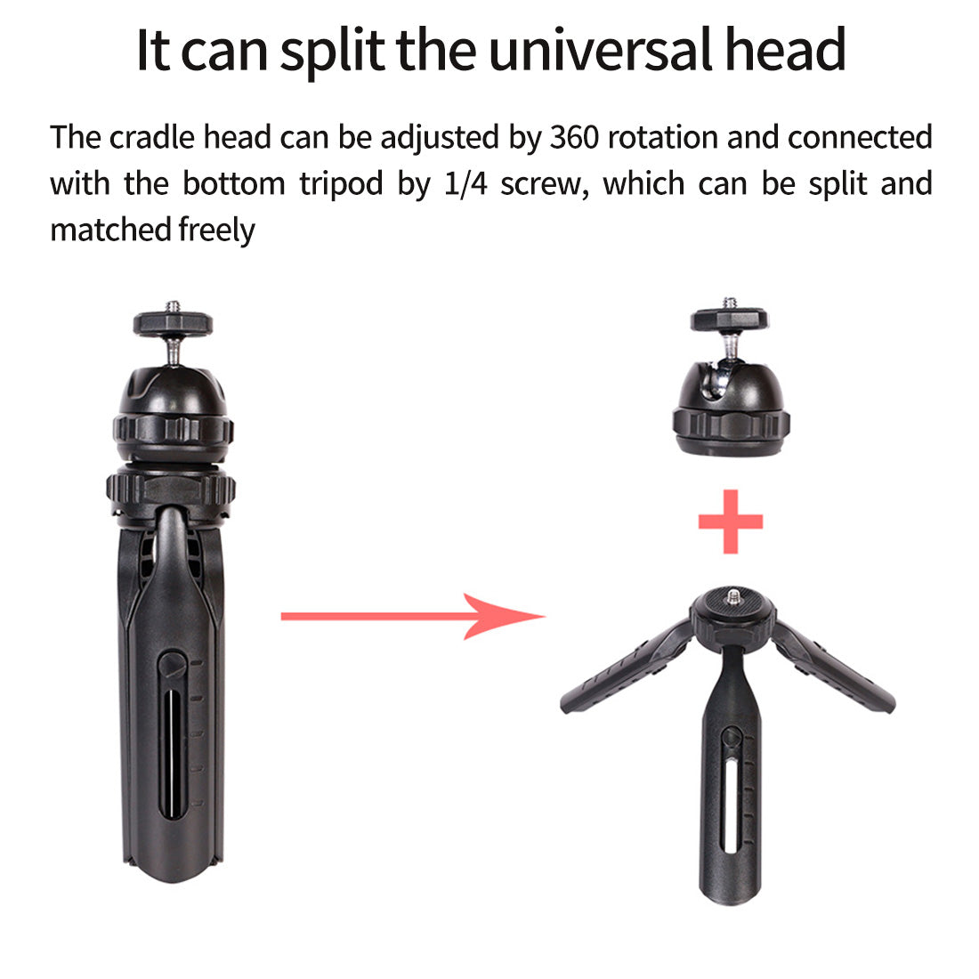 Mini Foldable 360&#176; Rotation 1/4-Inch Connector Tripod Desktop Stand for GoPro Action Camera Smartphone