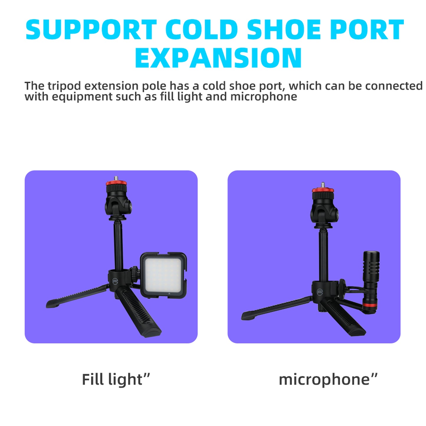 Uniqkart Portable 1/4 inch Screw Cold Shoe Tripod Camera Phone Holder Extendable Stand Selfie Stick for GoPro/DJI Osmo Action