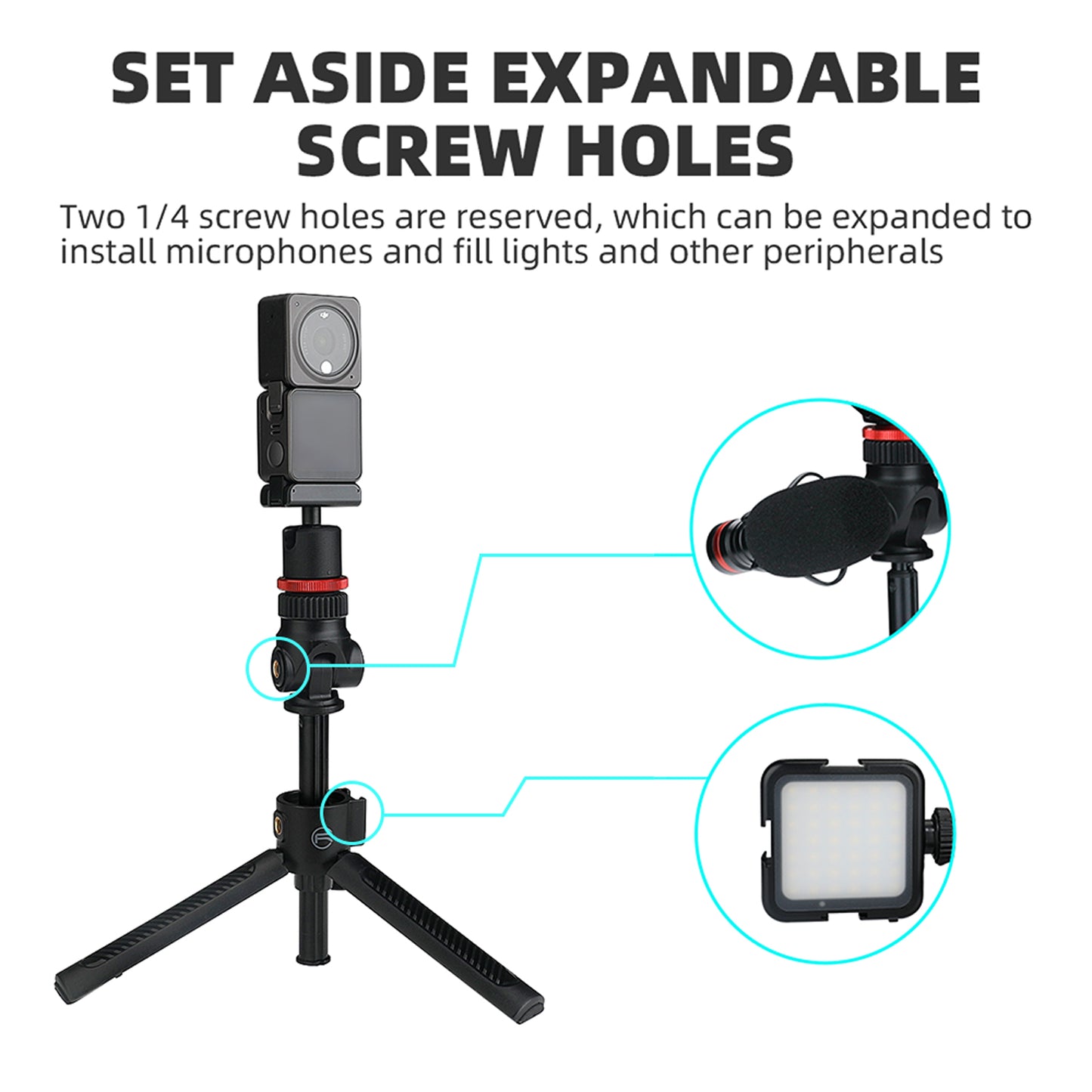 Uniqkart Portable 1/4 inch Screw Cold Shoe Tripod Camera Phone Holder Extendable Stand Selfie Stick for GoPro/DJI Osmo Action