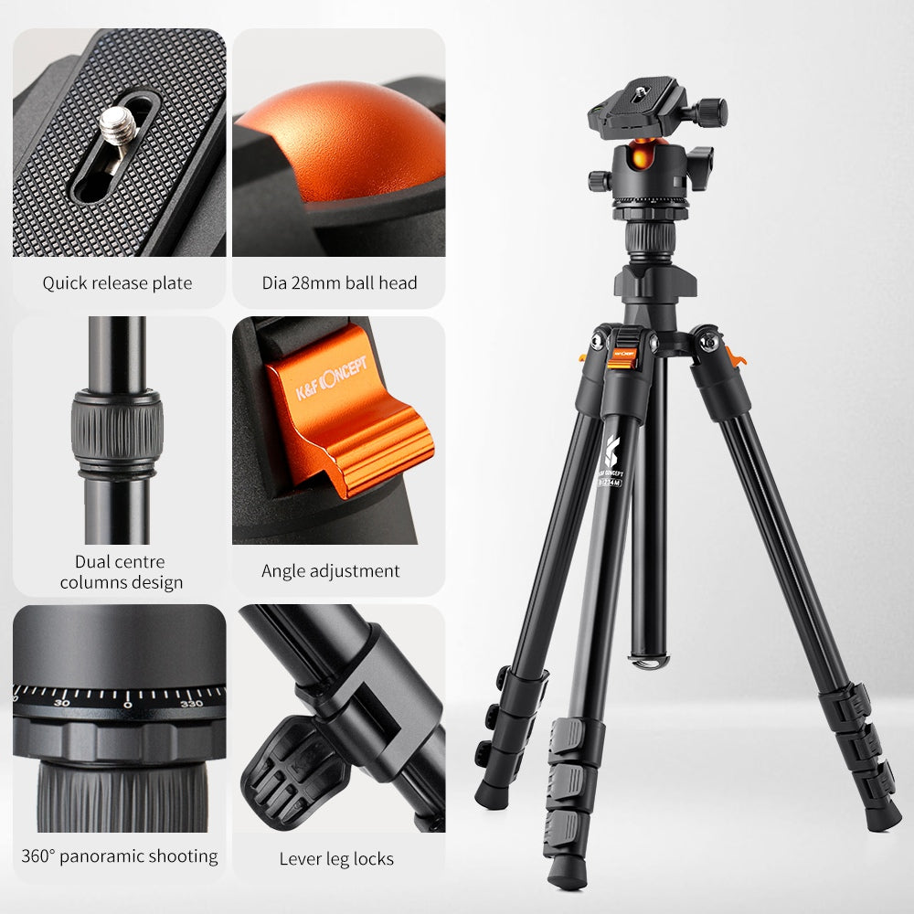 K&F CONCEPT KF09.101 4-Section Camera Tripod Flexible Extendable Vlog Video Recording Holder Stand Birdwatching 8KG Max Load Camera Mount with 1 / 4 Inch Adapter Screw