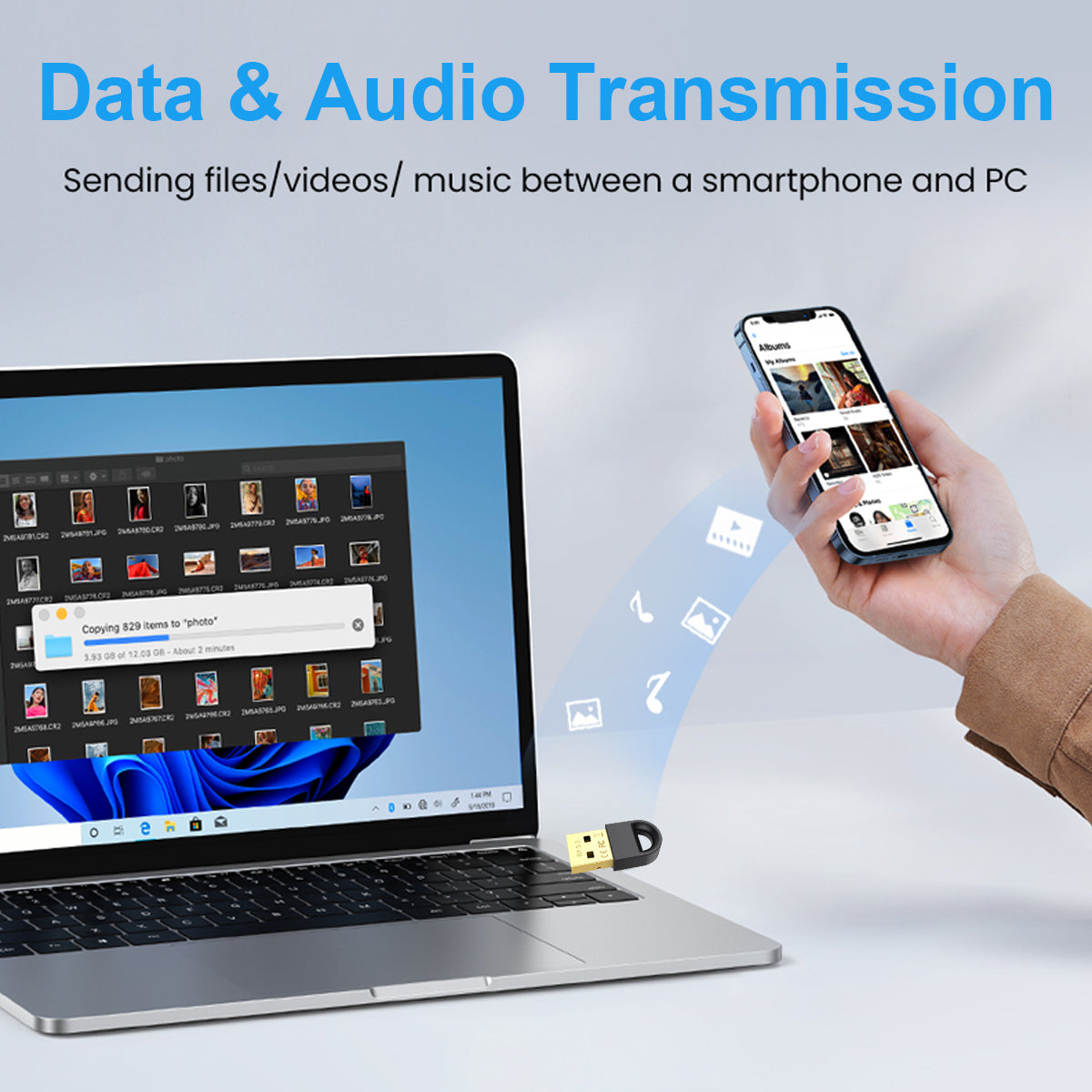 B-001 Bluetooth 5.3 USB Adapter Receiver Transmitter Wireless Dongle for PC Bluetooth Headset Speaker Mouse