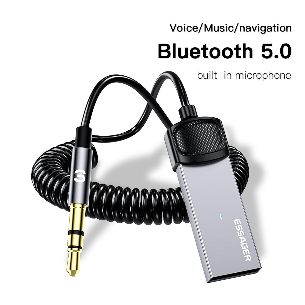 Essager 3.5mm Aux to Bluetooth 5.0 Adapter 3.5mm Audio Bluetooth Receiver Built-in Microphone for Car Hands-free Calls