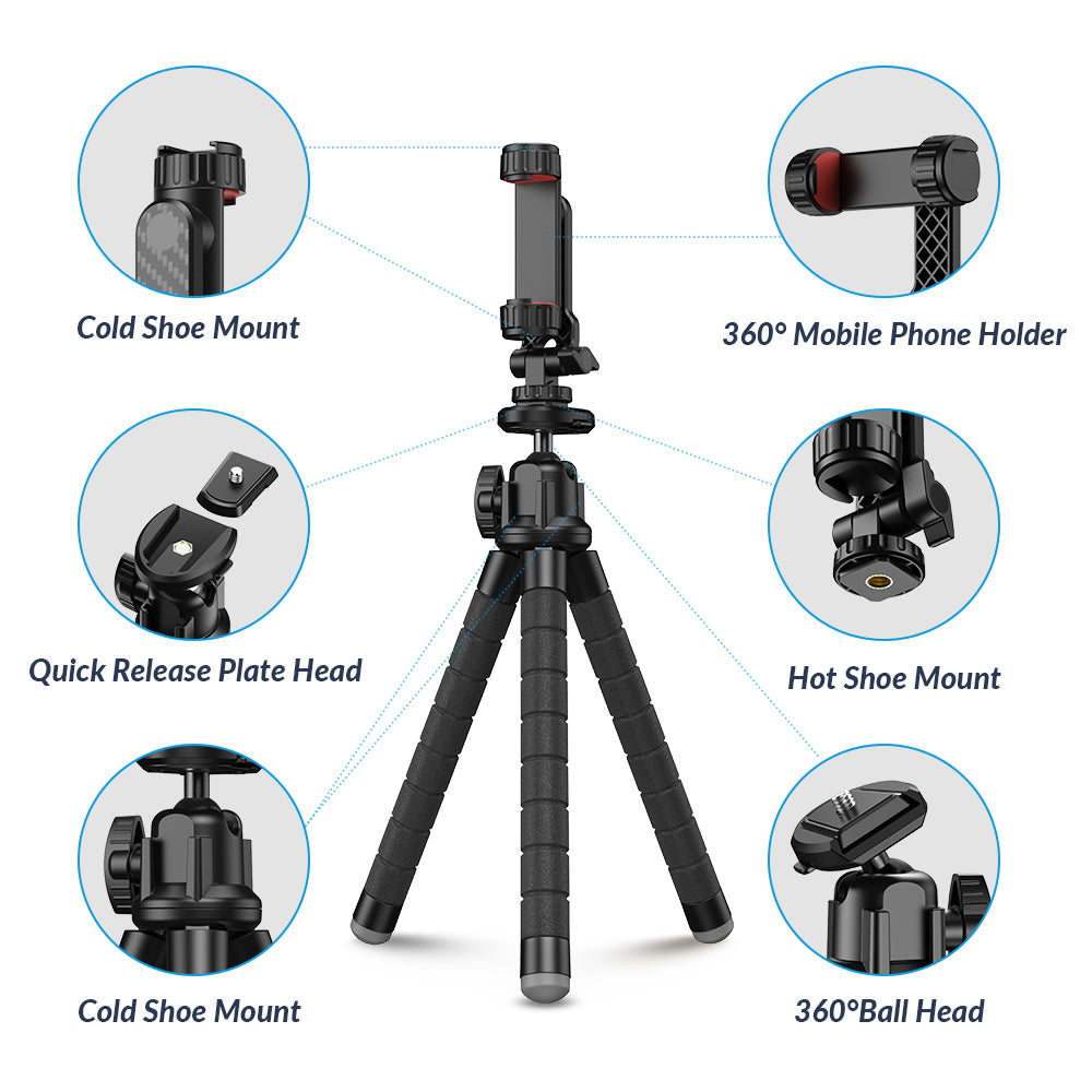 Apexel APL-JJ025 SLR Camera Phone Stand ABS+Aluminum Alloy Selfie Stick Octopus Tripod with Bluetooth Shutter
