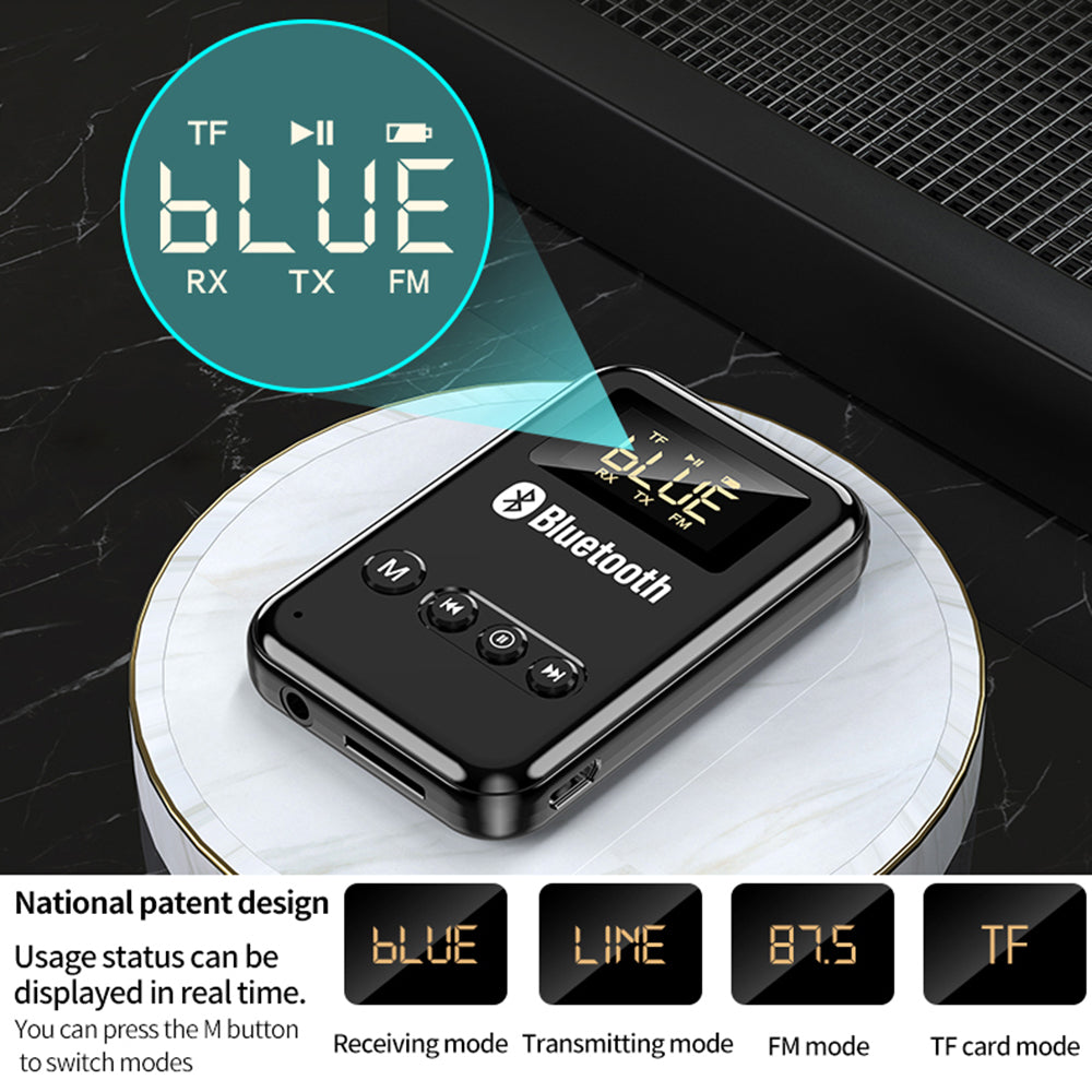 K6 2-in-1 Bluetooth 5.0 Receiver Transmitter RCA 3.5mm AUX Audio FM Adapter for Car TV Speaker - Black