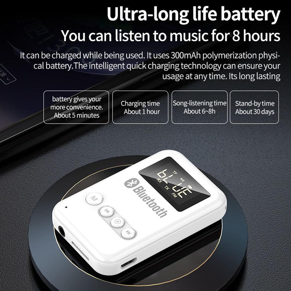 K6 2-in-1 Bluetooth 5.0 Receiver Transmitter RCA 3.5mm AUX Audio FM Adapter for Car TV Speaker - White