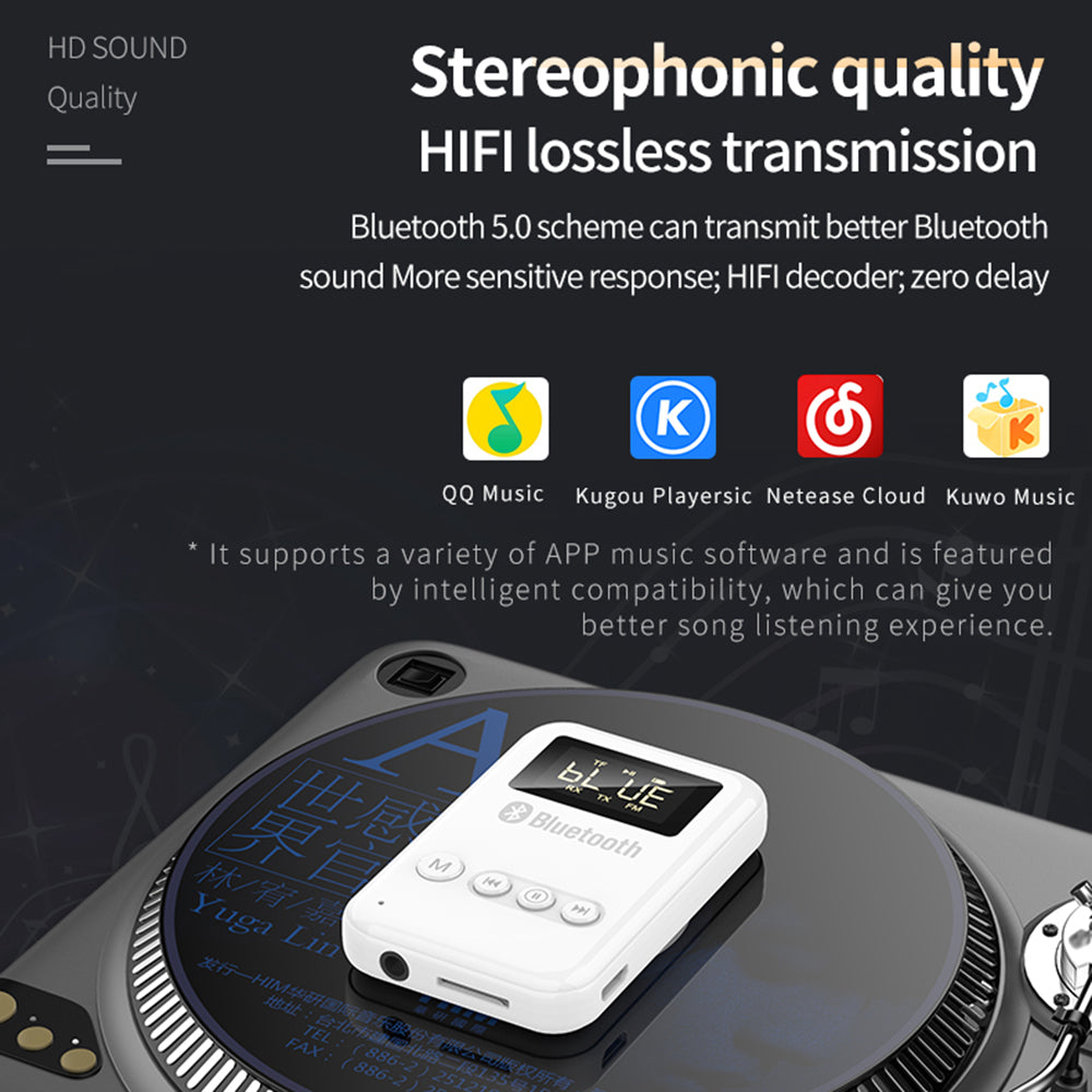 K6 2-in-1 Bluetooth 5.0 Receiver Transmitter RCA 3.5mm AUX Audio FM Adapter for Car TV Speaker - White