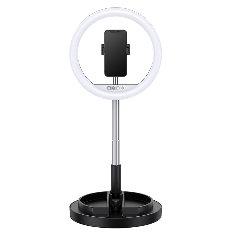 USAMS US-ZB120 LED Ring Fill Light Live Streaming Stretchable and Foldable Fill Light with Holder Supporting Base - Black