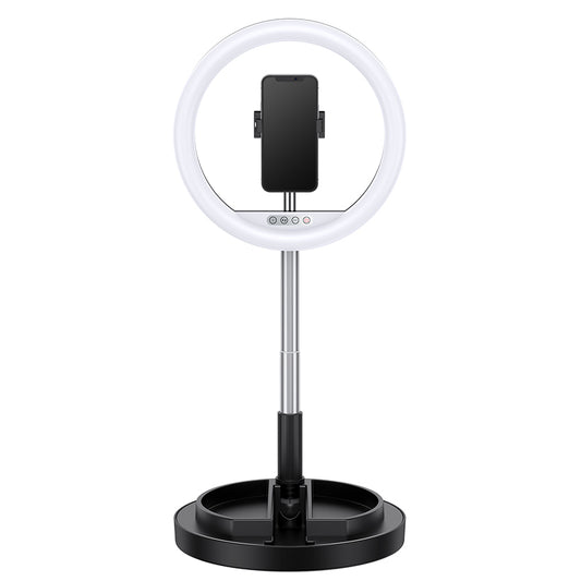 USAMS US-ZB120 LED Ring Fill Light Live Streaming Stretchable and Foldable Fill Light with Holder Supporting Base - Black