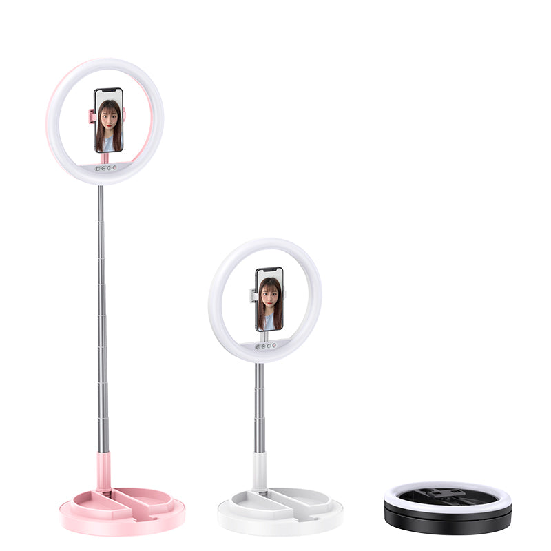 USAMS US-ZB120 LED Ring Fill Light Live Streaming Stretchable and Foldable Fill Light with Holder Supporting Base - Black