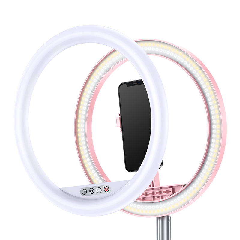 USAMS US-ZB120 LED Ring Fill Light Live Streaming Stretchable and Foldable Fill Light with Holder Supporting Base - Black