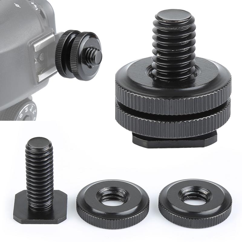 1/4 inch Flash Hot Shoe Mount Adapter to Tripod Screw Converter with Double Nuts for DSLR Camera