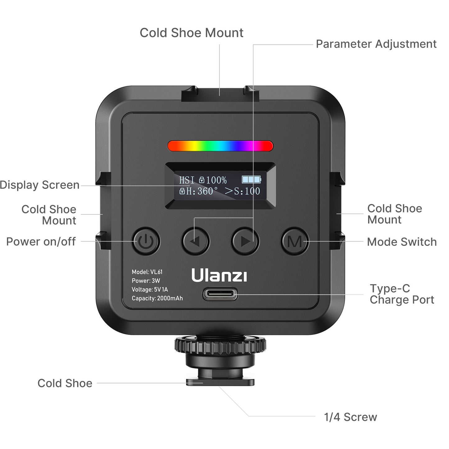 Uniqkart VL61 RGB Portable Rechargeable Photography Fill Light Camera LED Lamp