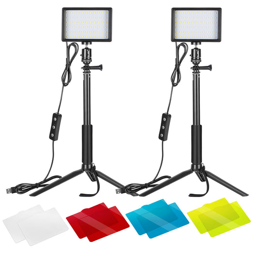 Uniqkart 2Pcs USB LED Video Light Dimmable 5600K Desktop Live Streming Photography Fill Lights with Adjustable Tripod Stand and Color Filters