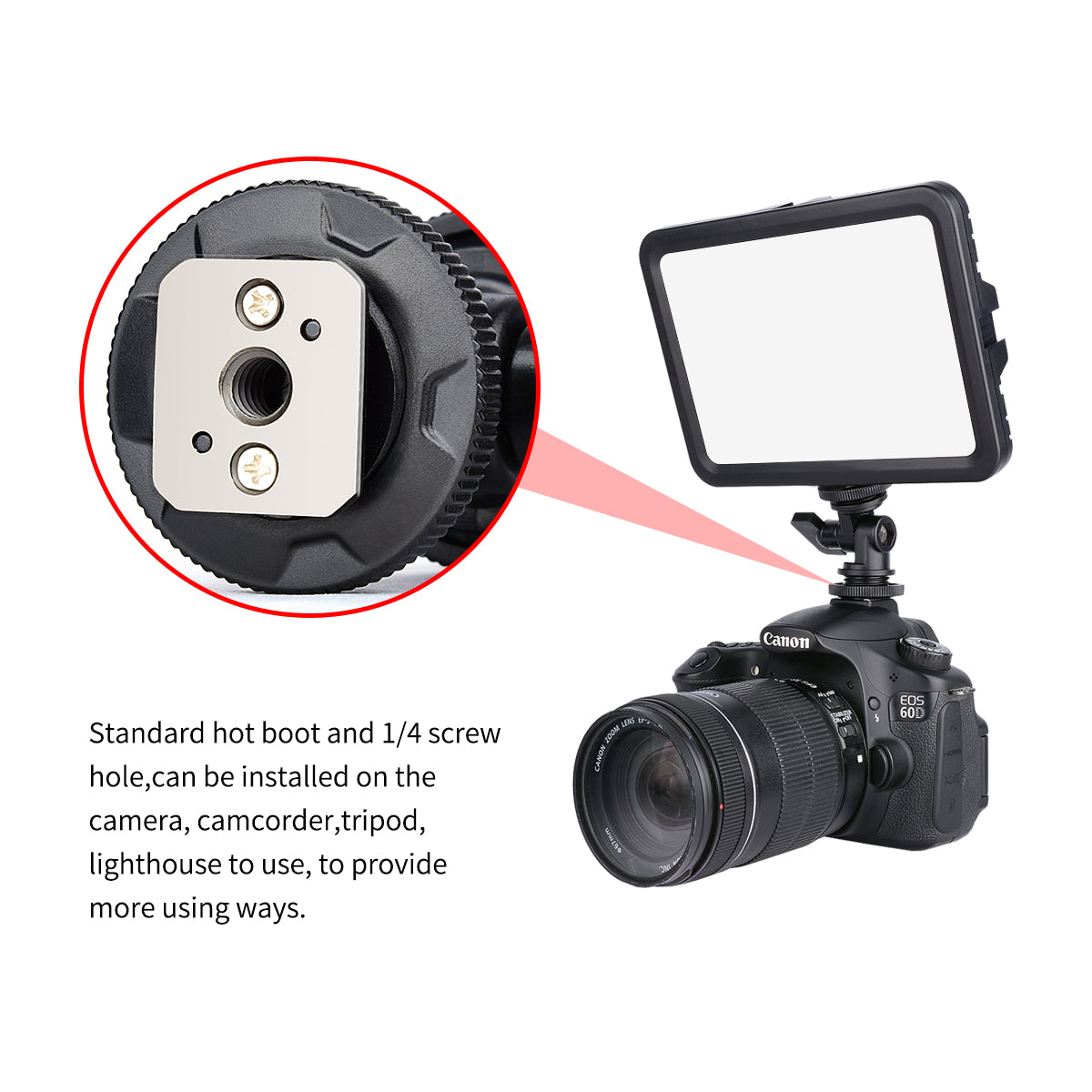 Yelangu LED204 LED Video Light Small Portable Photography Lighting with Hot Shoe 1/4 Screw Hole for SLR Camera/Video Camera/Tripod/