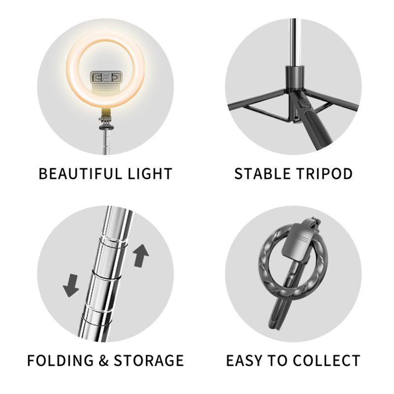 Uniqkart US-ZB241 8-inch LED Ring Light Photography Video Live Studio Fill light with Tripod Bracket Stand and Wireless Remote Control
