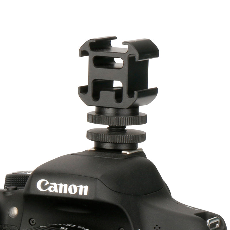 Uniqkart Three Head Cold Shoe Base Connector On-Camera Mount Microphone Fill Light Expansion Metal Adapter