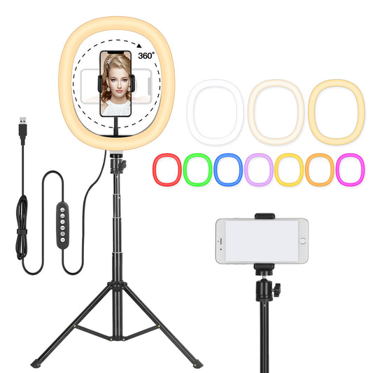 RMD-11 10 inch RGB LED Ring Light Selfie Photographic Lighting Dimmable Lamp with Control Tripod Stand