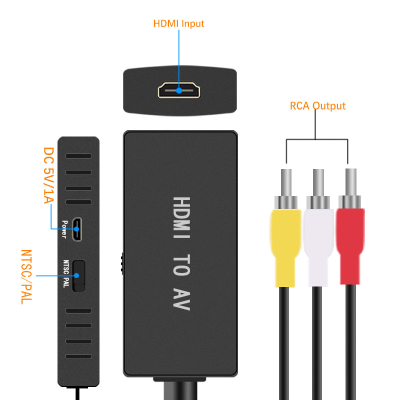 1080P HDMI Port to RCA Converter AV Digital TV Adapter for Projectors TV Box Blue-Ray DVD