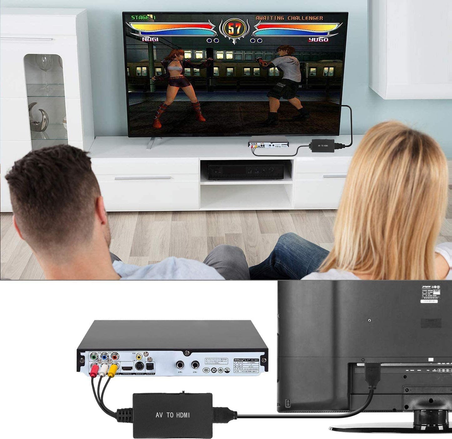 AV + Video to HDMI Adapter Svideo+Audio R/L to HDMI Converter Compatible with Nintendo 64/Wii/PS2/PS3
