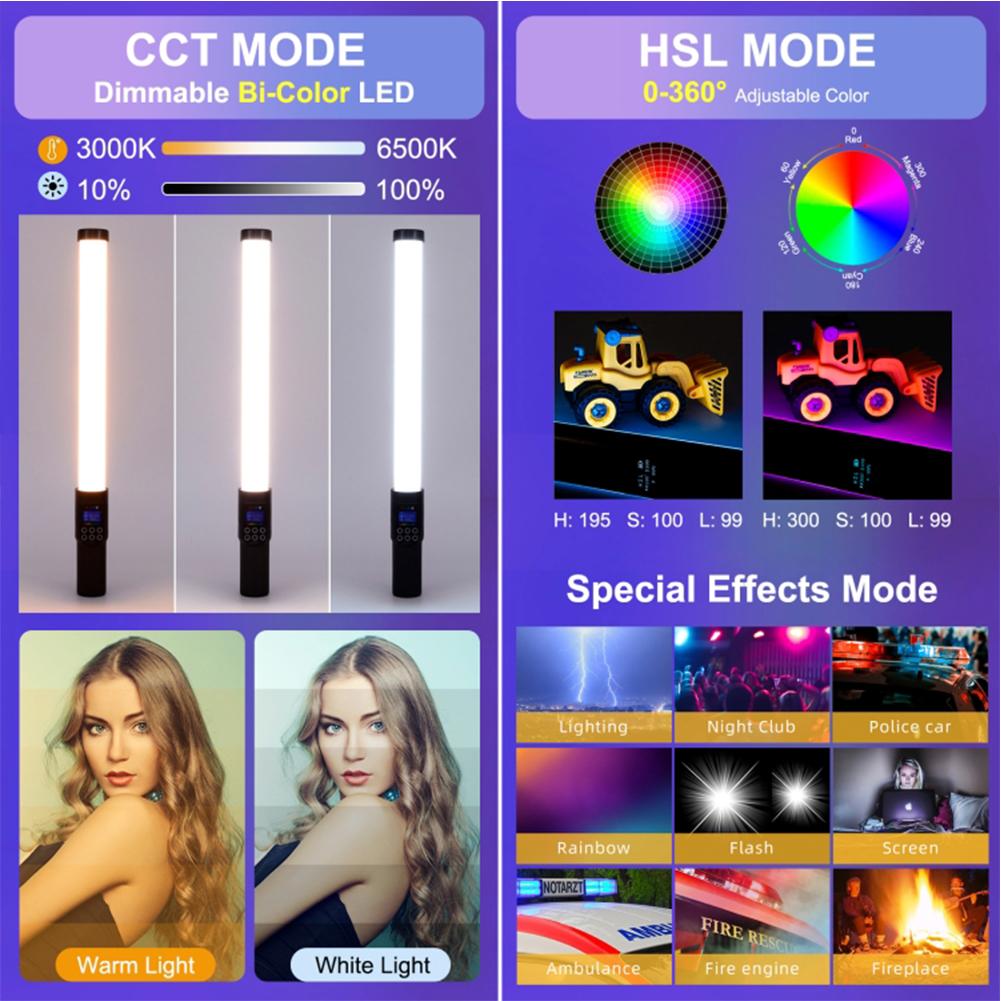 YB130 RGB LED Stick Fill Light Handheld Dimmable Video Light Wand Speedlight Photography Lamp with Light Barrier