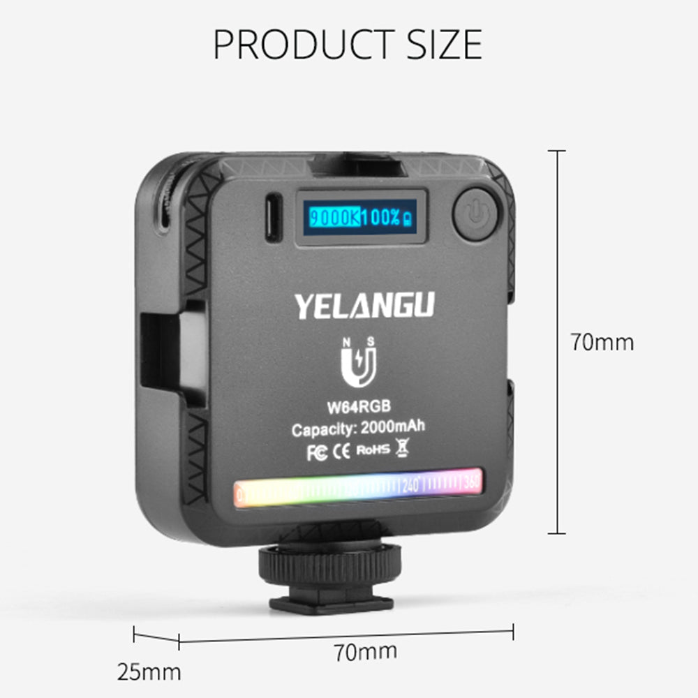 Yelangu RGB64 Portable RGB LED Camera Video Light Mini Rechargeable Photography Lighting