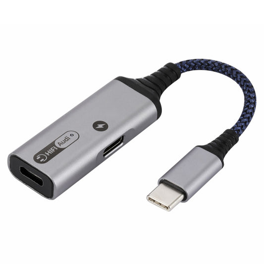 Dual Type-C Headphone Audio Adapter Fast Charging Converter for Huawei/Xiaomi/iPad - Grey
