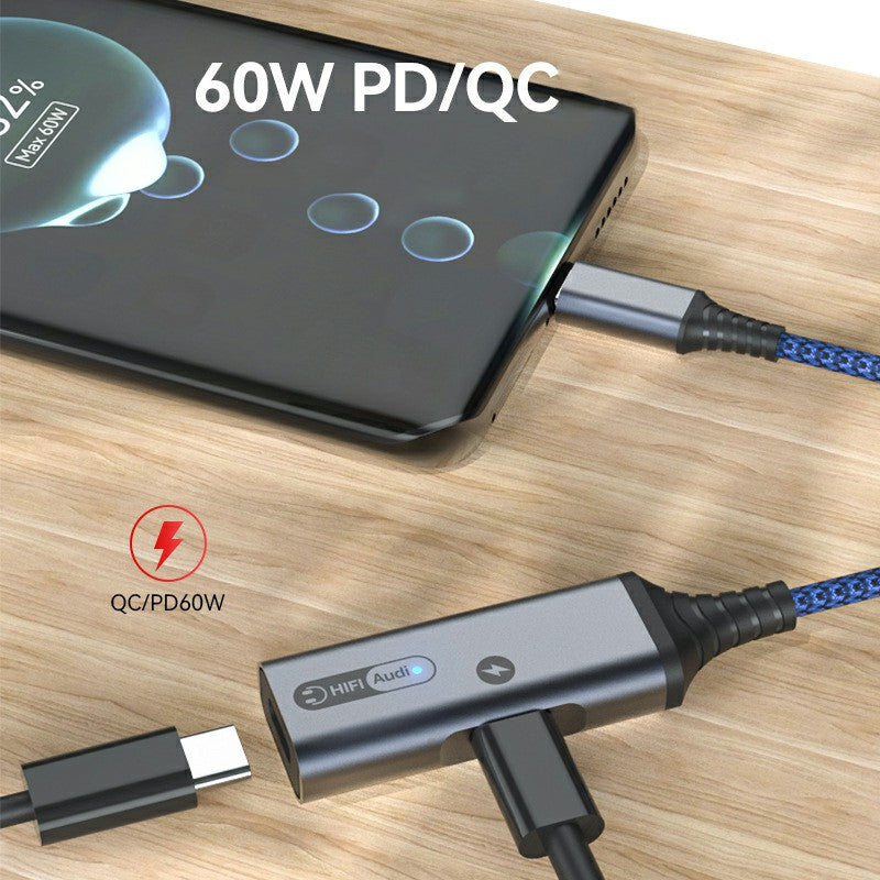 Dual Type-C Headphone Audio Adapter Fast Charging Converter for Huawei/Xiaomi/iPad - Grey