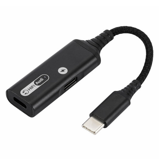 Dual Type-C Headphone Audio Adapter Fast Charging Converter for Huawei/Xiaomi/iPad - Black