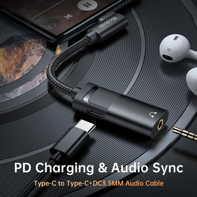 Uniqkart CA-1880 MDD Type-C Male to Type-C+3.5mm Female Headphone Audio Connector Charging Adapter Cable