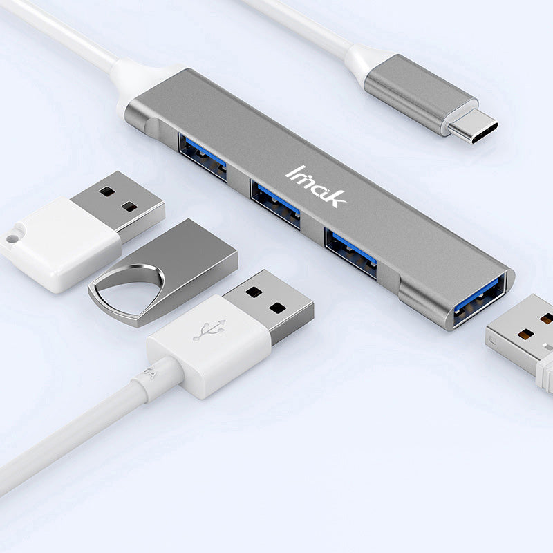 IMAK Multifunction Type-C Docking Station 4 in 1 Multi-Port Converter to 3 USB2.0 + USB 3.0 USB-C HUB Adapter Compatible with Windows / macOS / Linux - Grey