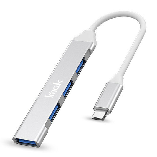 IMAK Multifunction Type-C Docking Station 4 in 1 Multi-Port Converter to 3 USB2.0 + USB 3.0 USB-C HUB Adapter Compatible with Windows / macOS / Linux - Silver