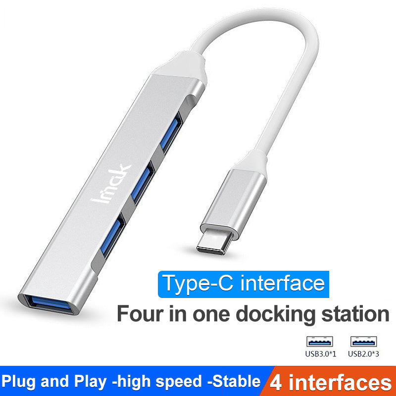 IMAK Multifunction Type-C Docking Station 4 in 1 Multi-Port Converter to 3 USB2.0 + USB 3.0 USB-C HUB Adapter Compatible with Windows / macOS / Linux - Silver