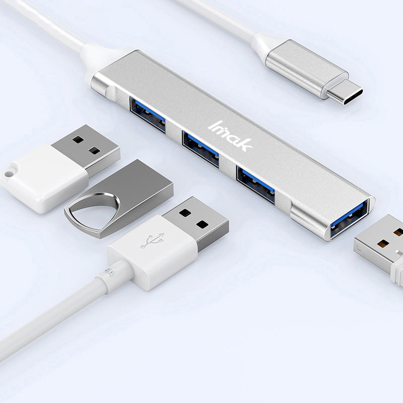 IMAK Multifunction Type-C Docking Station 4 in 1 Multi-Port Converter to 3 USB2.0 + USB 3.0 USB-C HUB Adapter Compatible with Windows / macOS / Linux - Silver