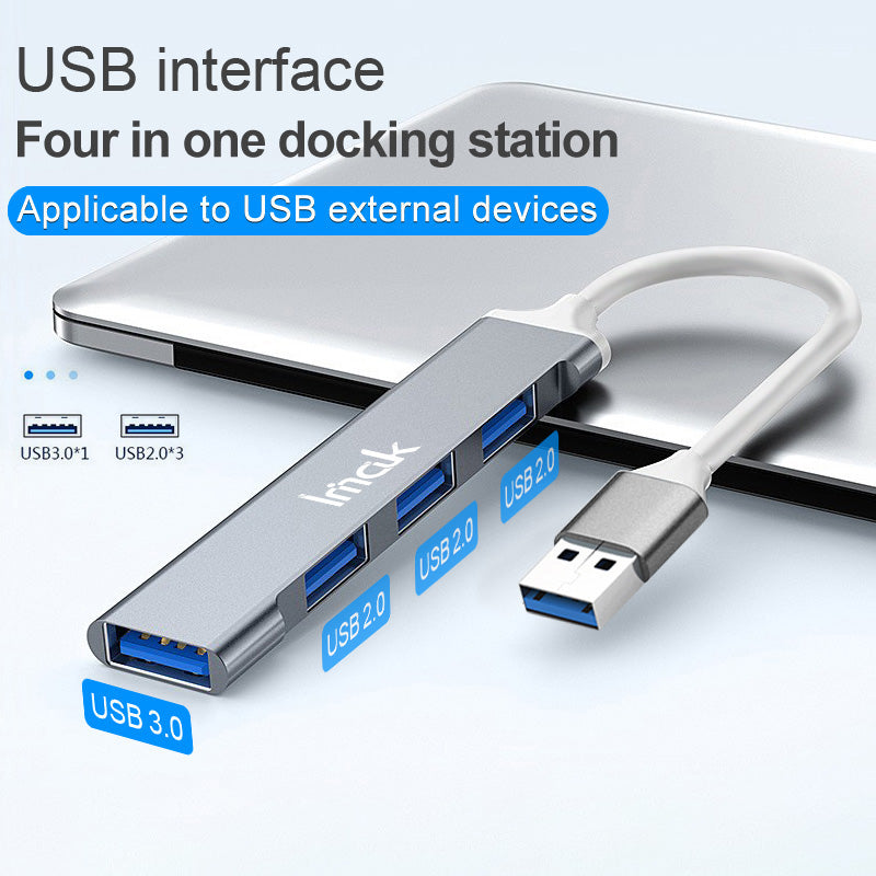 IMAK Multi-Port 4 in 1 USB Docking Station Portable USB HUB Adapter to 3 USB2.0 + USB 3.0 Multifunction Converter Compatible with Windows / macOS / Linux - Grey