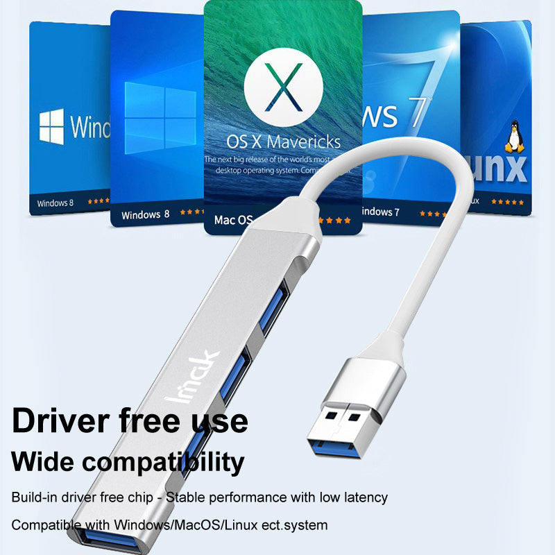 IMAK Multi-Port 4 in 1 USB Docking Station Portable USB HUB Adapter to 3 USB2.0 + USB 3.0 Multifunction Converter Compatible with Windows / macOS / Linux - Silver