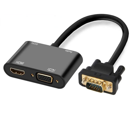 VGA to HDMI + VGA Adapter 1 in 2 Out with 3.5mm Audio Cable Support VGA to HDMI VGA PC Projector Multi-port Display