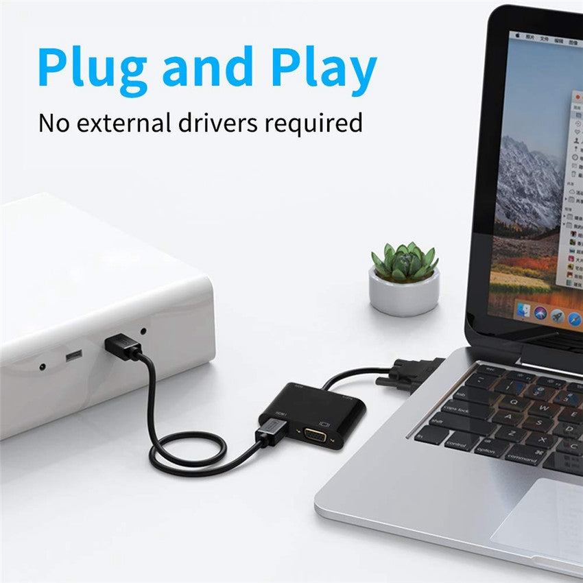 VGA to HDMI + VGA Adapter 1 in 2 Out with 3.5mm Audio Cable Support VGA to HDMI VGA PC Projector Multi-port Display