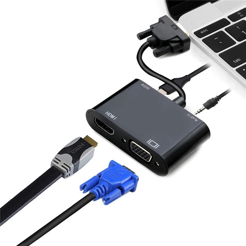 VGA to HDMI + VGA Adapter 1 in 2 Out with 3.5mm Audio Cable Support VGA to HDMI VGA PC Projector Multi-port Display